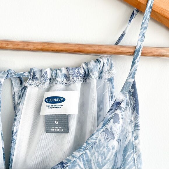 Old Navy Maxi Dress Blue White Lined Spaghetti Straps Tie Front Women's L NWT - Picture 7 of 7